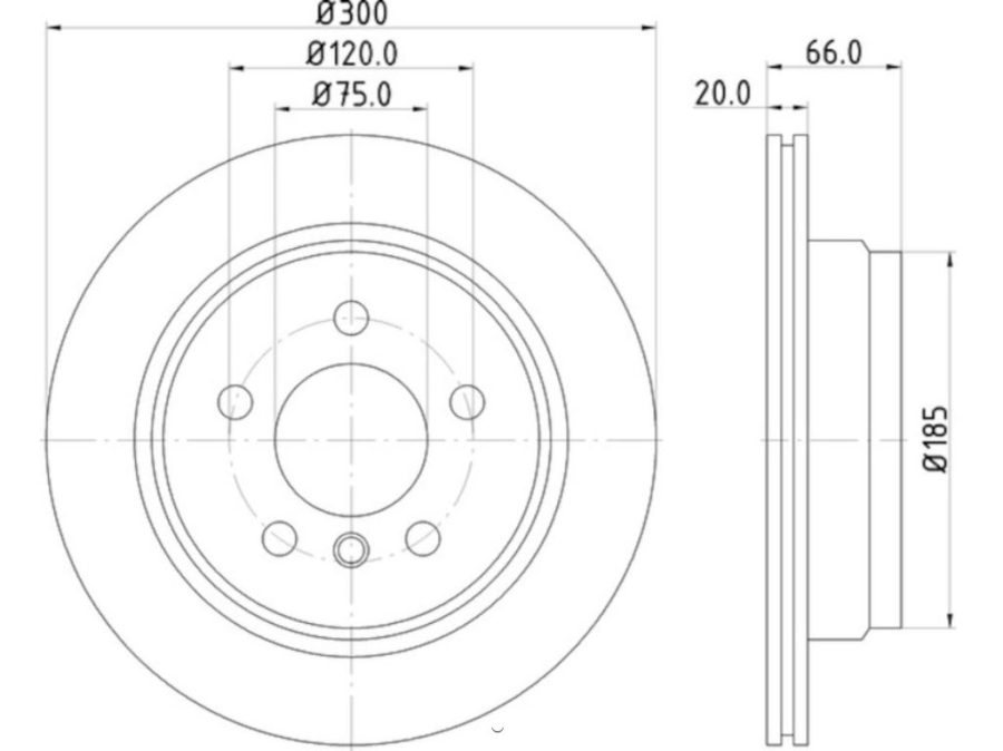 HELLA 355123152 DISC BRAKE ROTOR, Vented; One Piece Design; Wheel Bolt Pattern 6 x 120 Millimeter; 66 Millimeter Height x 300 Millimeter Outside Diameter x 20 Millimeter Nominal Thickness; 75 Millimeter Hub Size; Zinc Coated Gray Cast Iron; Single