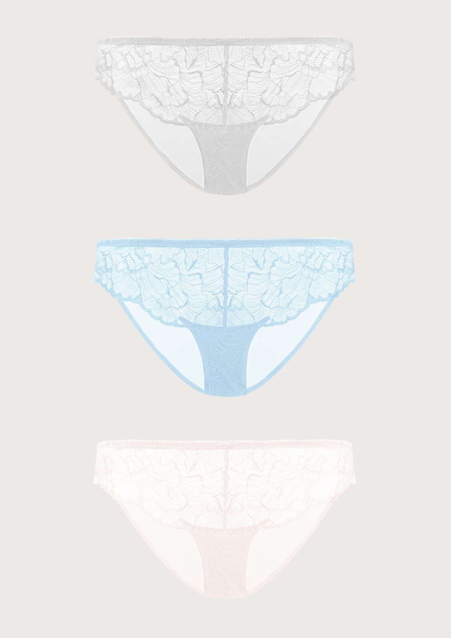 HSIA Blossom Lace Mesh Bikini Underwears 3 Pack - S / Light Gray+Storm Blue+Dusty Peach