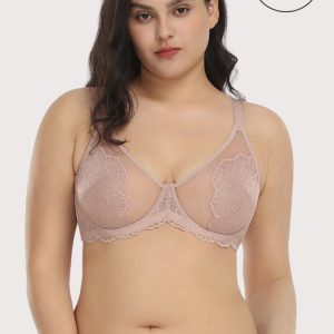 HSIA Blossom Plus Size Lace Bra - Wired, Unpadded, See-Through - Dark Pink / 34 / D