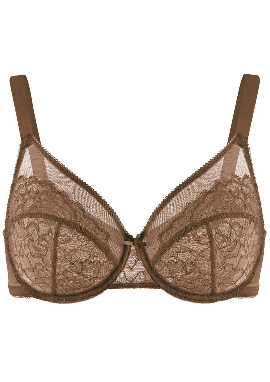 HSIA Enchante Full Support Lace Underwire Bra: Ideal for Big Breasts - Cocoa Brown / 34 / C