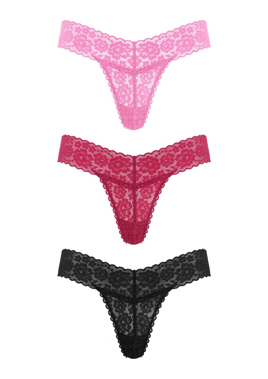 HSIA Soft Sexy Lace Cheeky Thong Underwear - S / Pink+Red+Black (3 Pack)