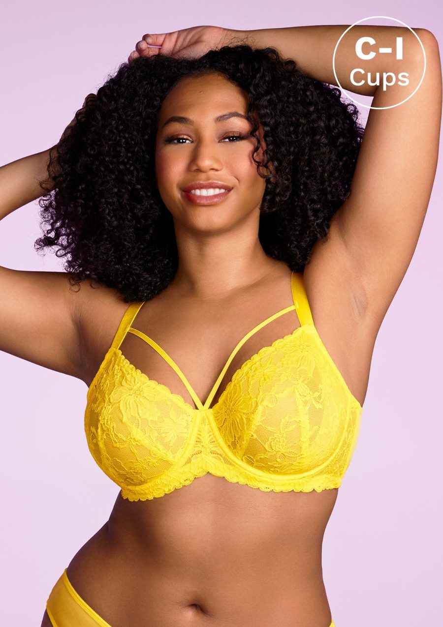 HSIA Unlined Lace Mesh Minimizer Bra for Large Breasts, Full Coverage - Bright Yellow / 34 / DDD/F