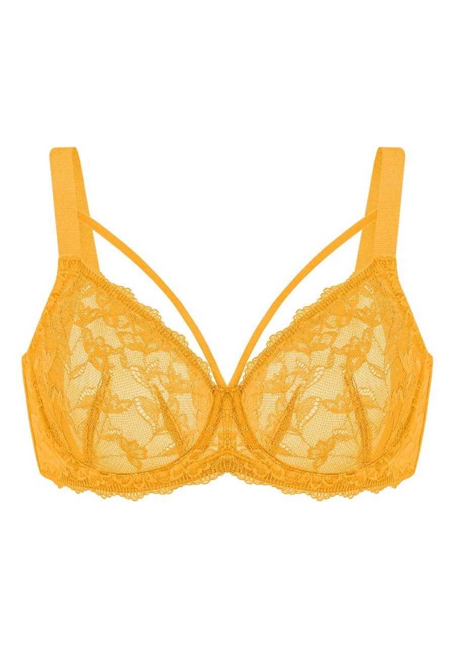 HSIA Unlined Lace Mesh Minimizer Bra for Large Breasts, Full Coverage - Cadmium Yellow / 34 / DD/E