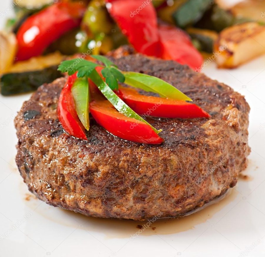 Hamburger beef steak with grilled vegetable