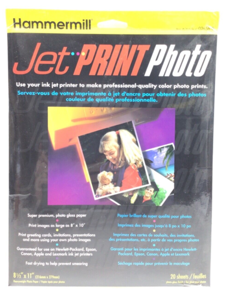 Hammermill Jet Print Photo 20 Sheets Super Premium Gloss Finish 8.5" x 11.5" New