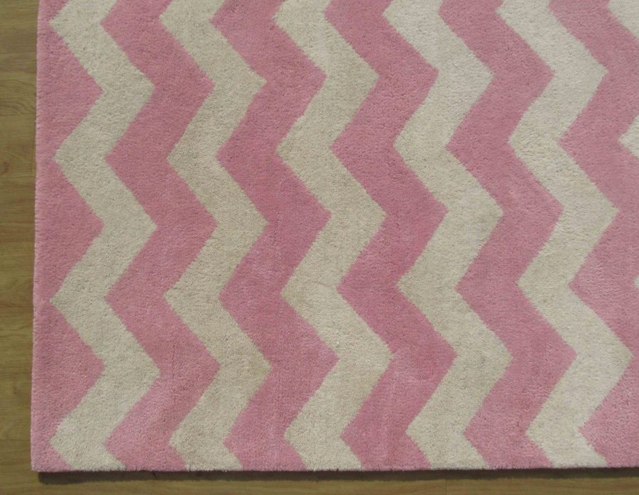 Hand Tufted Chevron Zig Zag Pink 6' x 9' Contemporary Woolen Area Rug Carpet