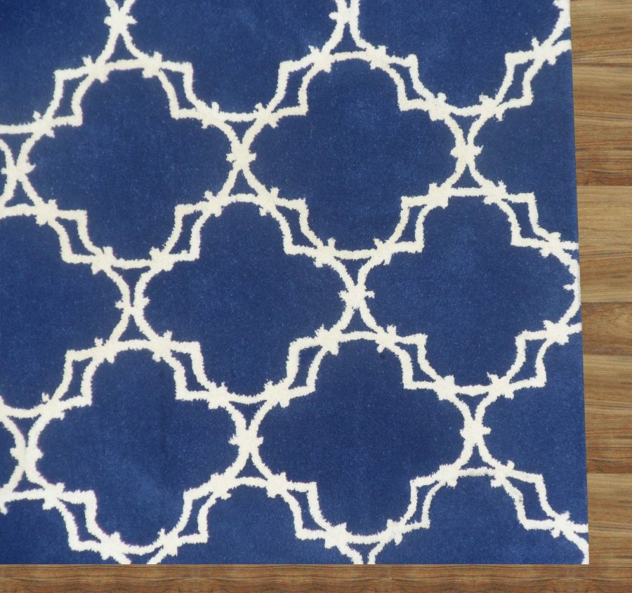 Hand Tufted Trellis Blue 5' x 8' Contemporary Woolen Area Rug Carpet