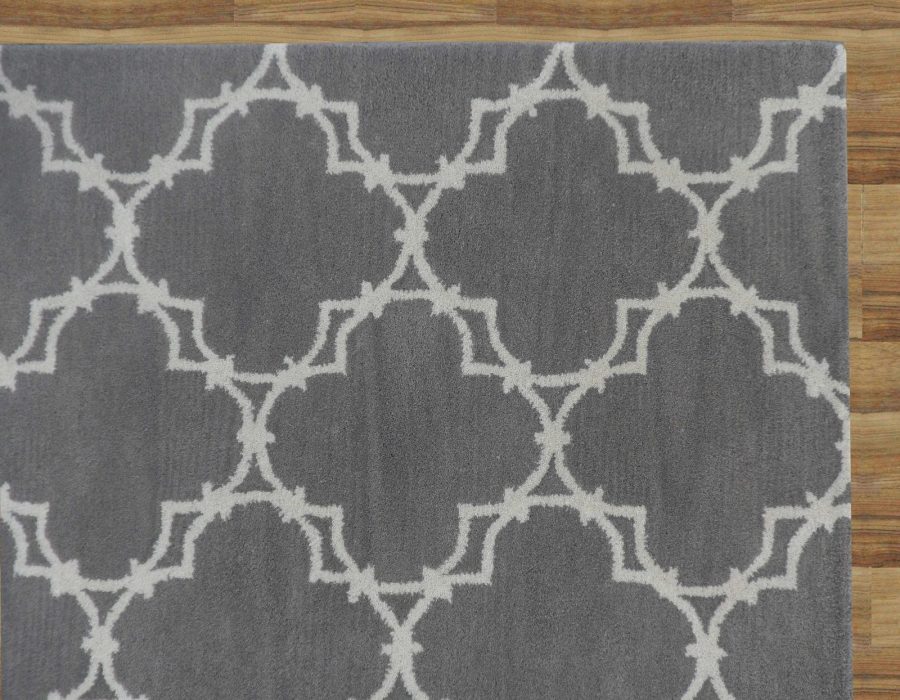 Hand Tufted Trellis Gray 3' x 5' Contemporary Woolen Area Rug Carpet