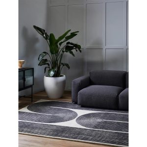 Hand-Tufted Viper Wool Area Rug, Ink, Modern Geometric Design, Durable & Soft