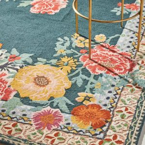 Hand-Tufted Wool Area Rug, Gitta Design, Floral & Zebra, Teal, Modern, Vibrant