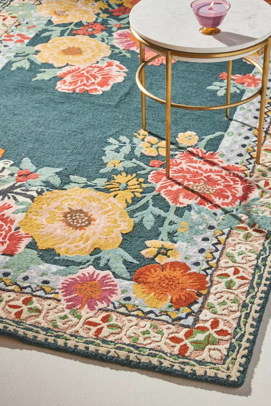 Hand-Tufted Wool Area Rug, Gitta Design, Floral & Zebra, Teal, Modern, Vibrant