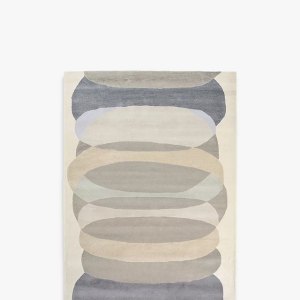 Hand-Tufted Wool Area Rug Modern Elliptic, Neutral Tones Contemporary Home Decor