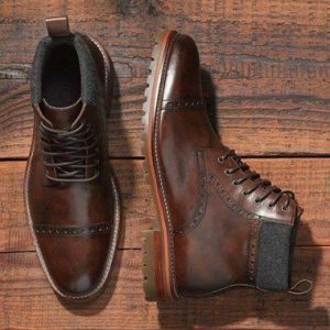 Handmade Men's Genuine Leather Formal Dress Boots Brogue Lace Up Boots for men