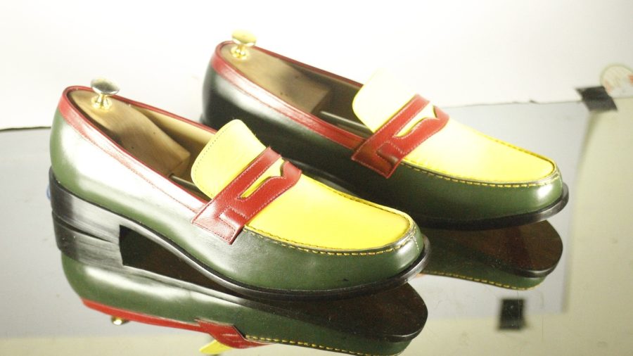 Handmade Men's Multi Color Leather Brogue Penny Loafer Shoes, Men Dress Shoes