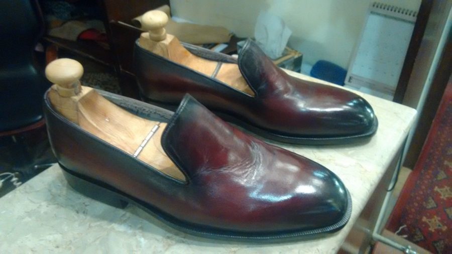 Handmade Ox Blood Patina Whole Cut Loafers for Men Custom Made Shoes for men