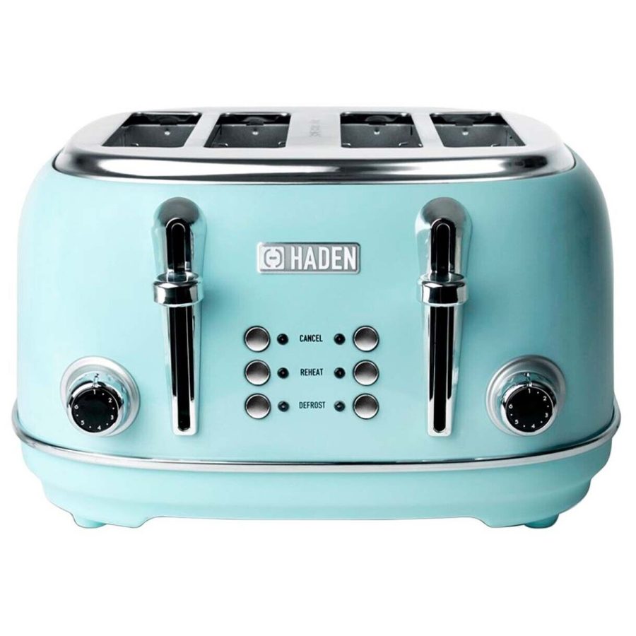 Heritage 4-Slice Wide Slot Stainless Steel Body Retro Toaster, Turquoise