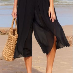 High Waisted Black Side Slit Beach Pants