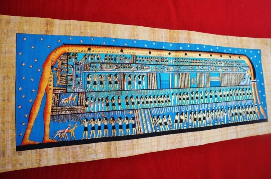 Huge Signed Handmade Papyrus Egyptian Celestial Goddess NUT Art Painting_32"x12"