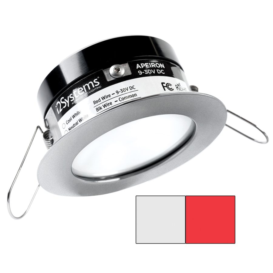 I2SYSTEMS A503-41AAG-H APEIRON PRO A503 - 3W SPRING MOUNT LIGHT - ROUND - COOL WHITE & RED - BRUSHED NICKEL FINISH