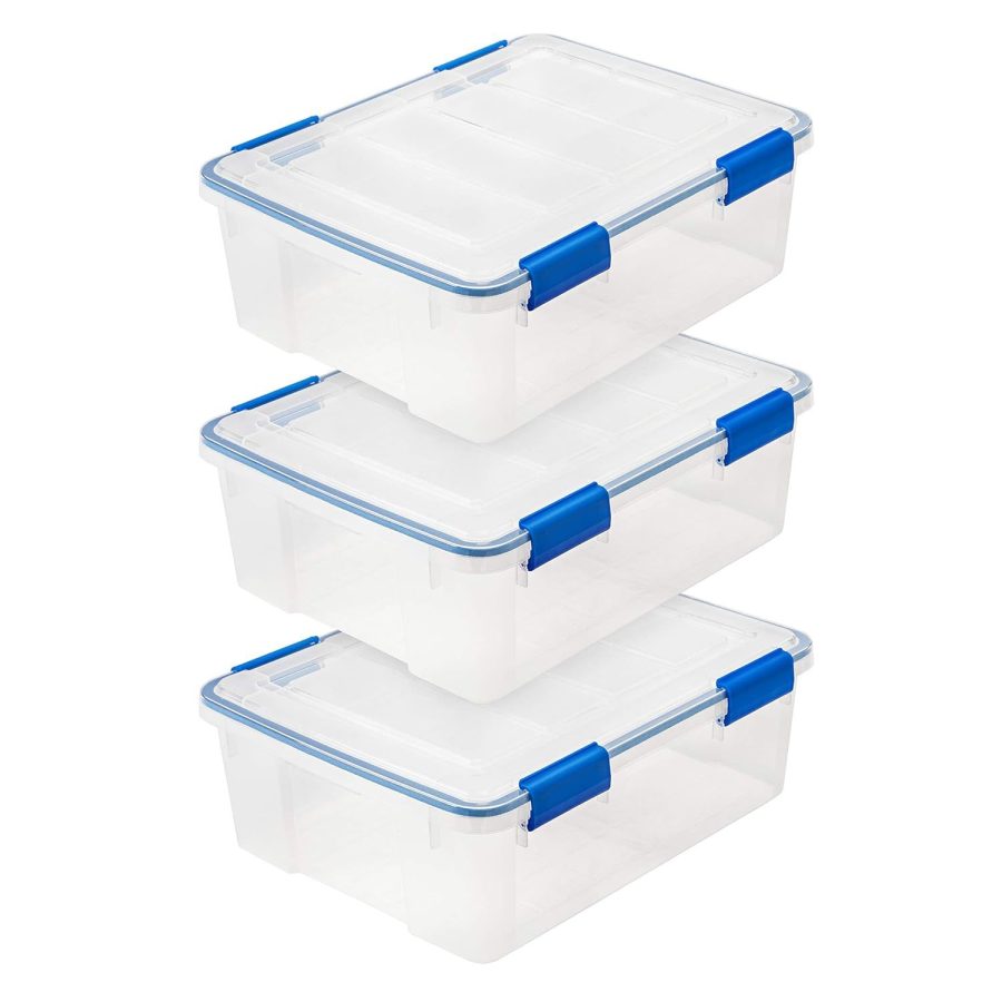 IRIS USA 3 Pack 26.5 Quart WeatherPro Plastic Storage Box Durable Lid and Seal a