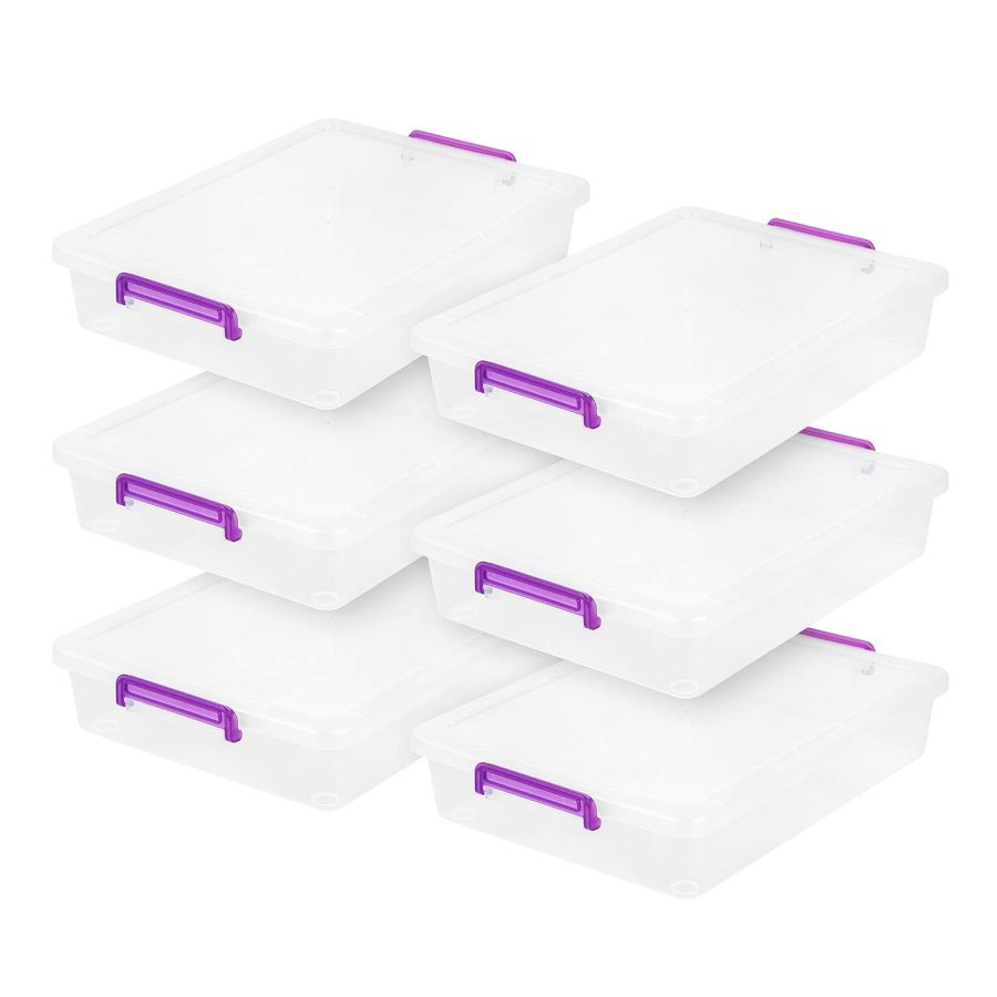 IRIS USA 6 Quart Clear Plastic Modular Storage Bins with Secure Latching Buckles