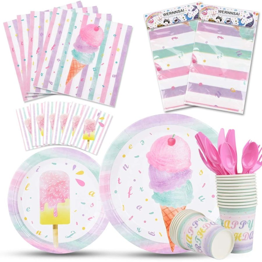 Ice Cream Party Supplies Set - Ice Cream And Popsicle Party Tableware For Girls