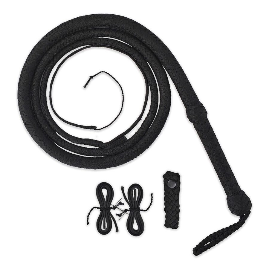 Indiana Jones Bull Whip 4 to 12 Feet 16 Plaits Black Nylon Para-cord Bullwhip