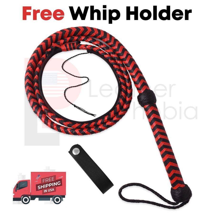 Indiana Jones Bullwhip Genuine Leather Black &Red 6 Feet Long 12 Plait Bull Whip