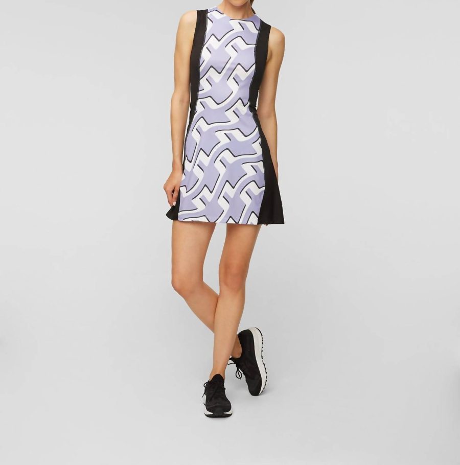 J.lindeberg helena print dress in BRIDGE WAVE SWIRL LAVENDER