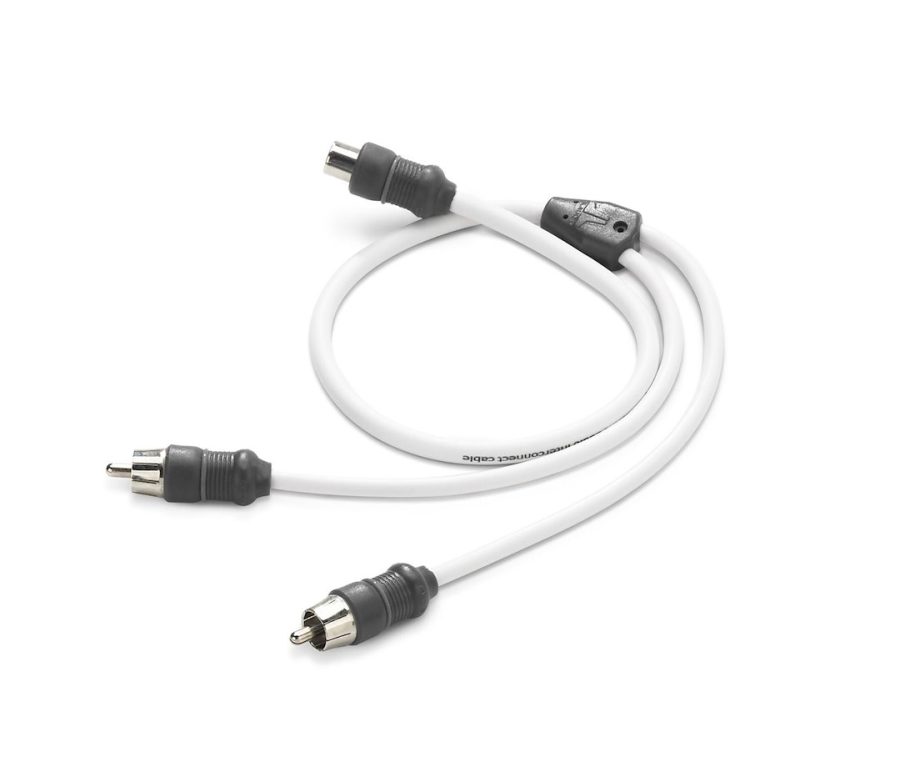 JL AUDIO 010-13552-00 XMD-WHTAICY-1F2M, 2-Channel Y-Adaptor 1 Female Jack To 2 Male RCA Plugs; White Cable With Black Connector