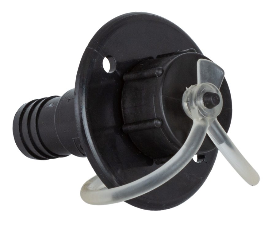 JR PRODUCTS 95385 EXTERIOR EVACUATION DRAIN PORT BLA, Use To Drain Sink/ Shower Directly To The Exterior Of The Unit; 3/4 Inch Vinyl Or Plastic Tubing; 1-1/2 Inch Outside Diameter; Black; Single