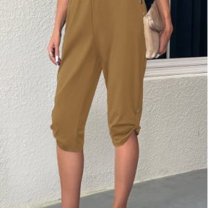 Jogger Pocket Light Camel Elastic Waist Pants