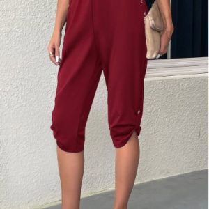 Jogger Pocket Wine Red Elastic Waist Pants