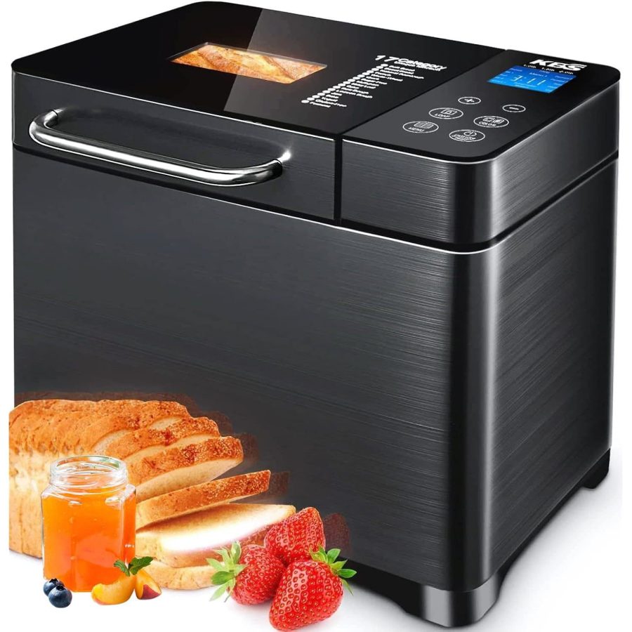 KBS 17-in-1 Bread Maker-Dual Heaters, 710W Bread Machine Stainless Steel with Gl