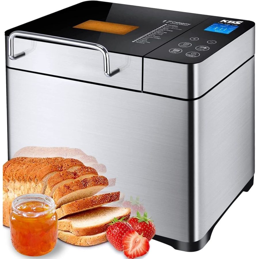 KBS Large 17-in-1 Bread Machine, 2LB All Stainless Steel Bread Maker with Auto F