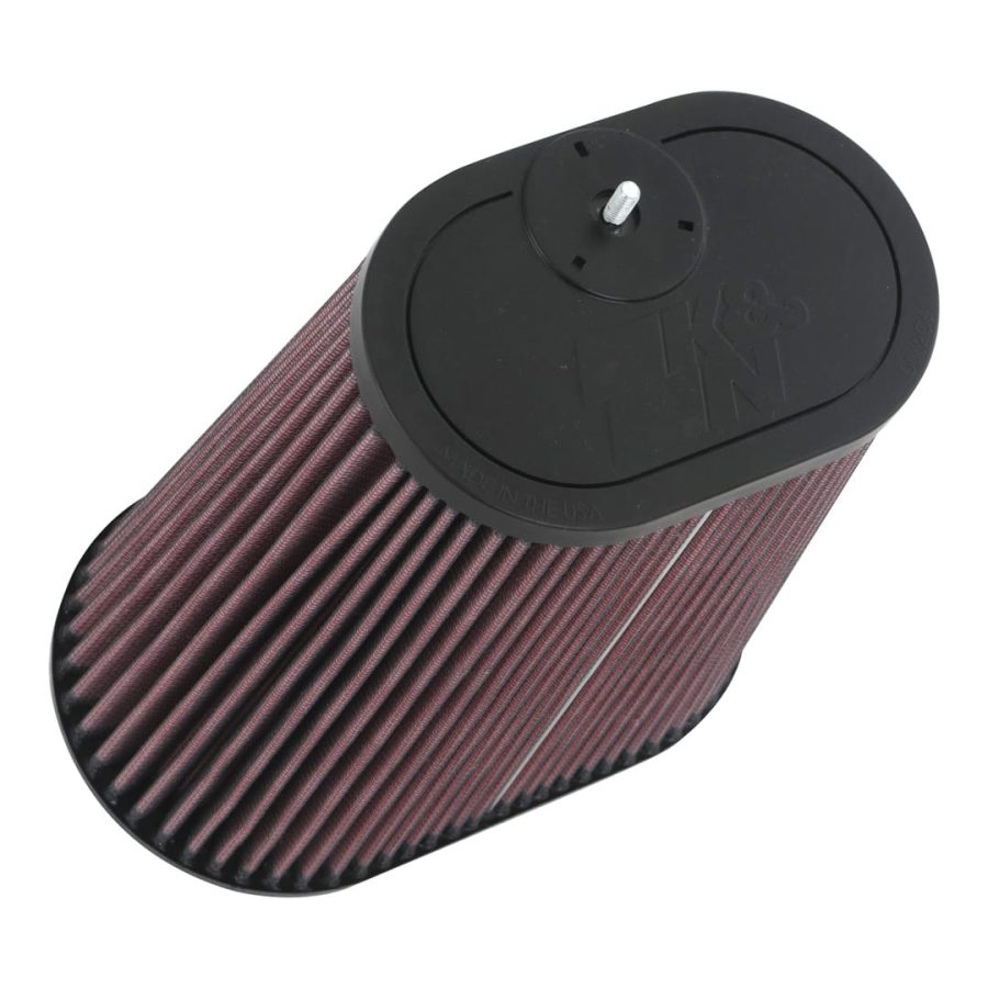 K&N FILTER RU-1012 UNIVERSAL CLAMP-ON AIR FILTER, Washable; Red; Cotton Gauze; Oval Tapered; 6-1/4 Inch Top Outside Length x 8.938 Inch Base Outside Length; 9 Inch Height; 3-1/4 Inch Flange Inside Diameter x 5/8 Inch Flange Length; Black Rubber Top