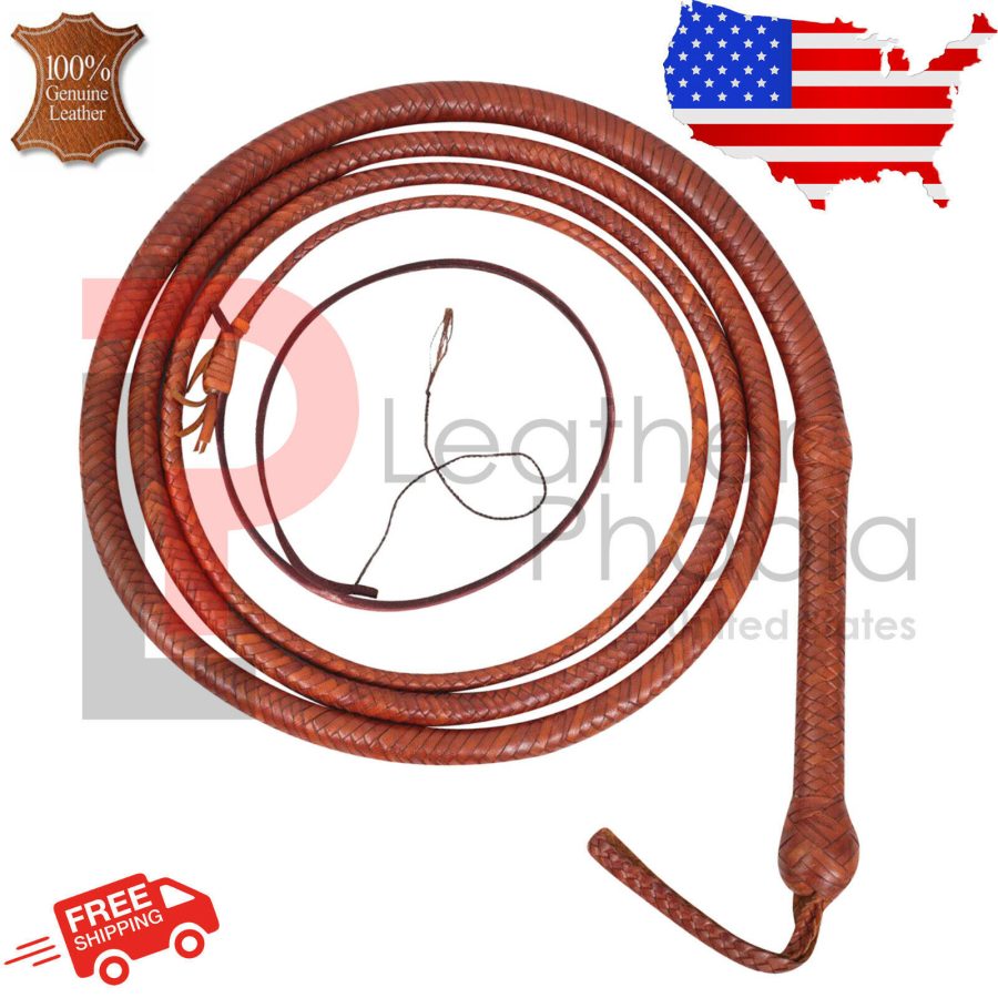 Kangaroo Hide Bull Whip 08 Feet Long Brown 16 Plaits Indiana Jones Bullwhips