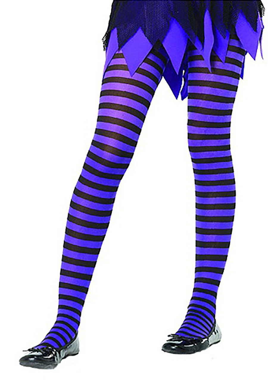 Kids Black and Purple Striped Tights