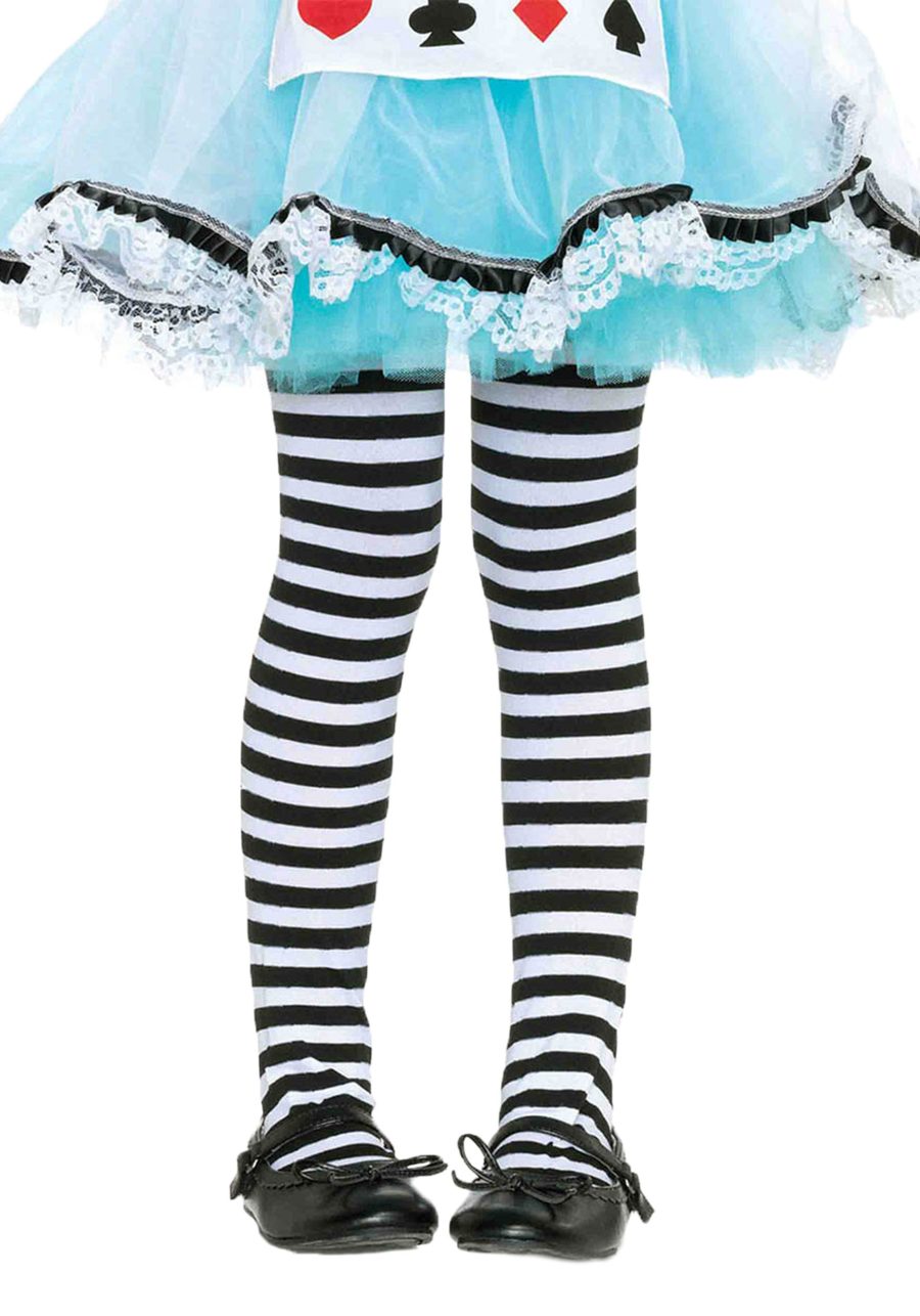 Kids Black and White Striped Tights