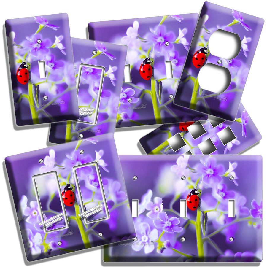 LADYBUG WILD LILAC MEADOW FLOWER LIGHT SWITCH OUTLET PLATES ROOM SUMMER DECOR