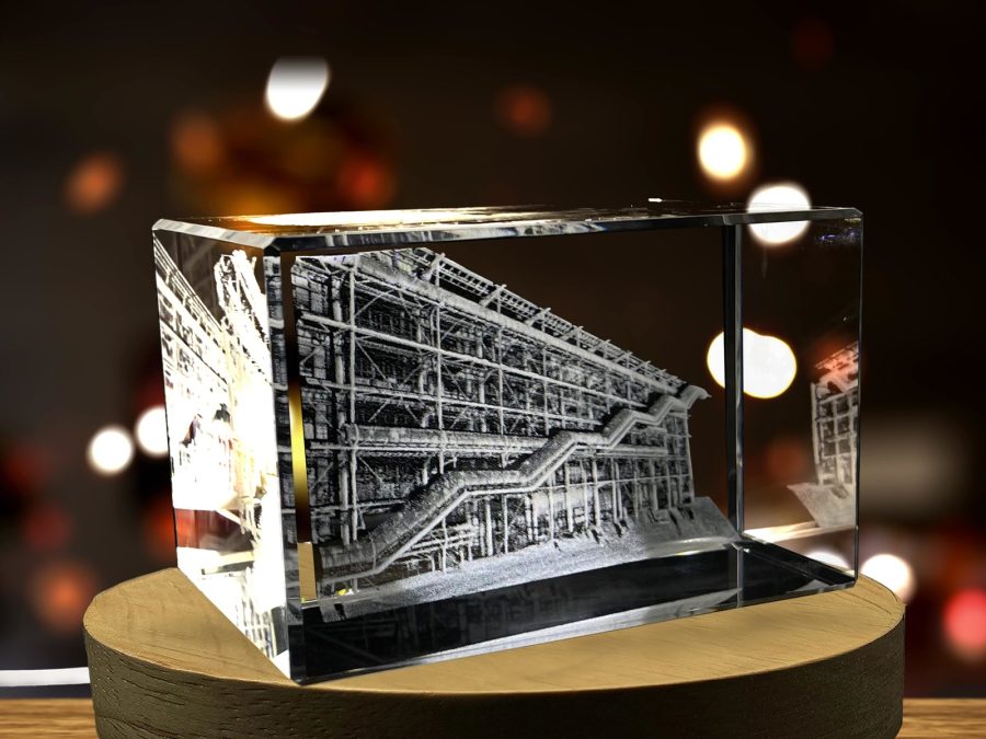 LED Base included | Le Centre Pompidou 3D Engraved Crystal Keepsake Souvenir