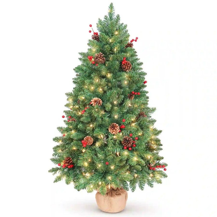 LIFEFAIR Prelit Christmas Tree with Clear Lights - 4FT