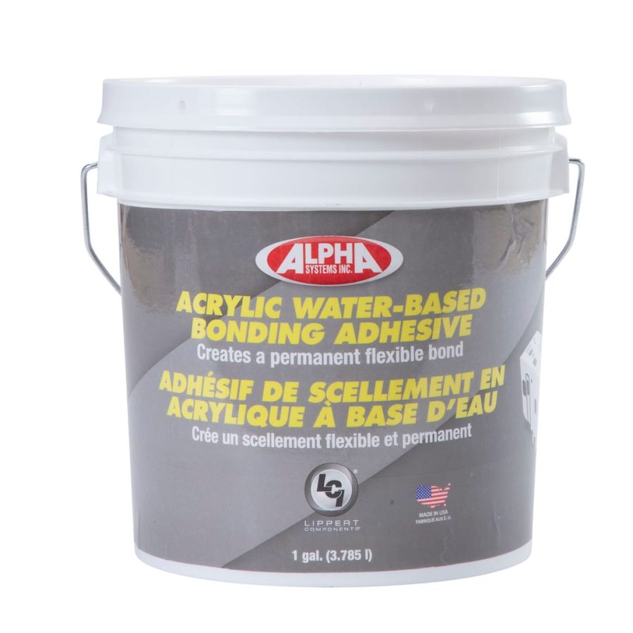 LIPPERT 2020002238 8011 WATERBASE ADHESIVE 1 GAL, Used To Bond EPDM/ PVC/ Hypalon Membranes/ Wood/ Plywood/ Fiberboard/ Polyisocyanurate/ Gypsum And Concrete Decking Substrates; Acrylic Water Based; 1 Gallon Bucket; Single