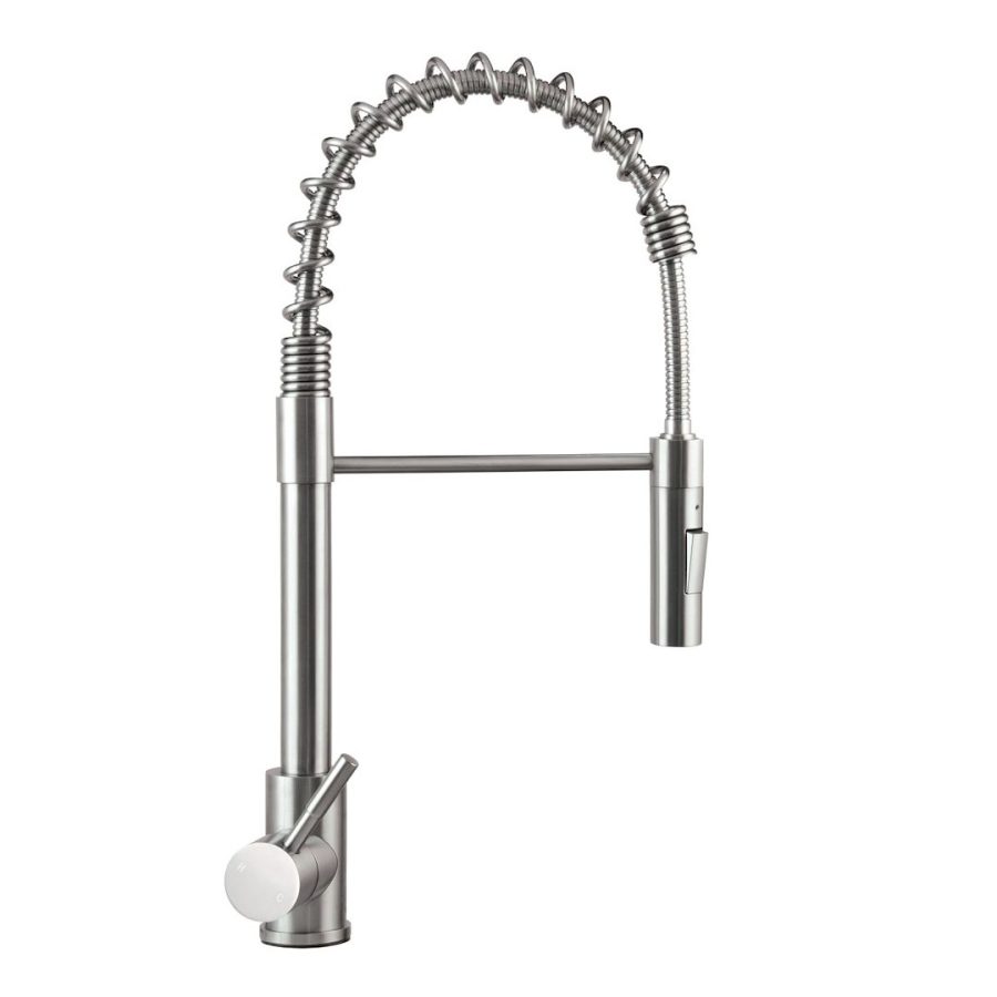 LIPPERT 719323 STAINLESS STEEL SPRING FAUCET (RETA, Used For Kitchen; Single Piece Deck Mount; Coil-Spring Pull Down Spout; Single Lever Handle; Stainless Steel; Retail Package