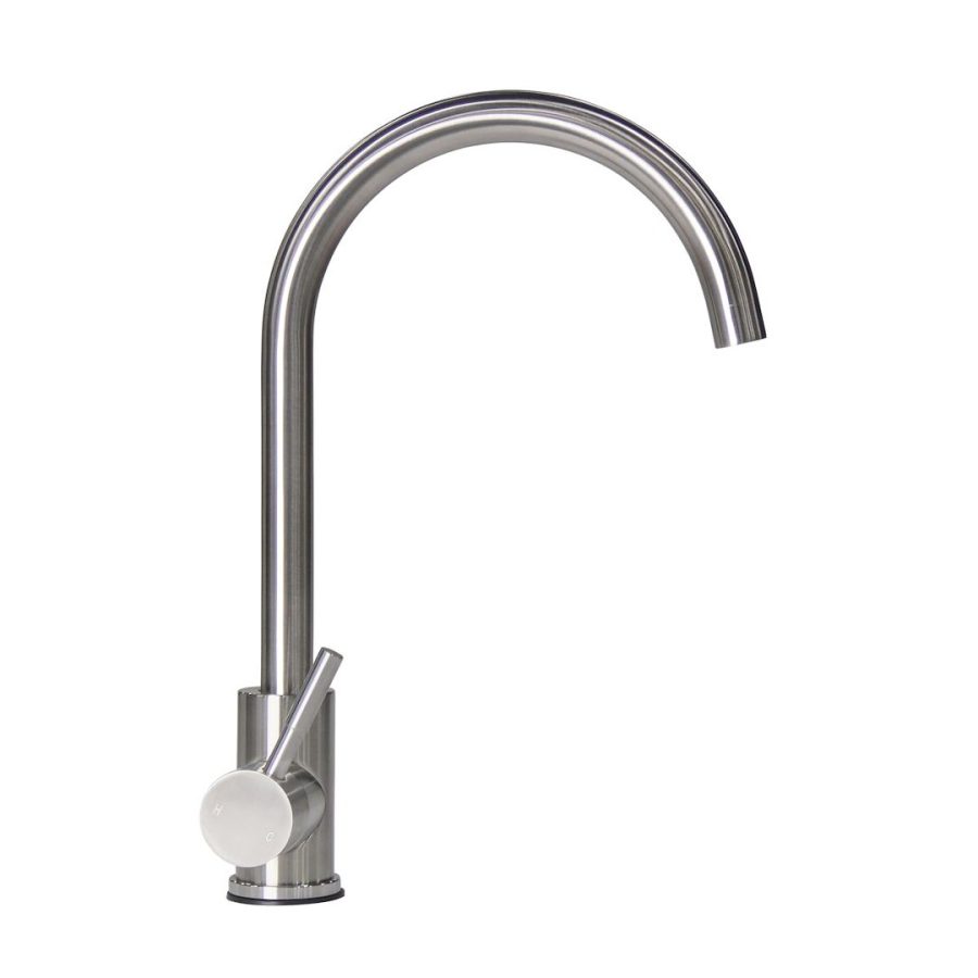 LIPPERT 719324 STAINLESS STEEL CURVED GOOSENECK FA, Used For Kitchen; Single Piece Deck Mount; Curved Gooseneck Spout; Single Lever Handle; Stainless Steel; Retail Package