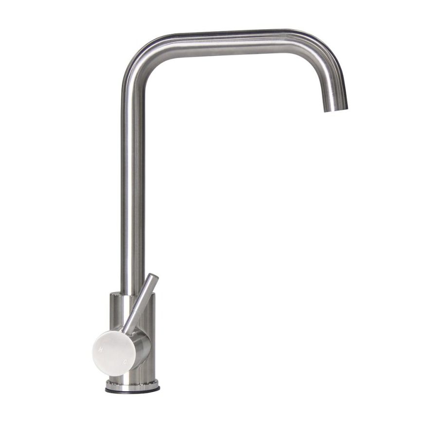 LIPPERT 719325 STAINLESS STEEL SQUARE GOOSENECK FA, Used For Kitchen; Single Piece Deck Mount; Square Gooseneck Spout; Single Lever Handle; Stainless Steel; Retail Package