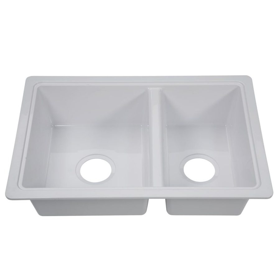 LIPPERT 809030 25FT X 17FT DOUBLE BOWL SINK - WHITE, Double Kitchen Sink For 25 Inch x 17 Inch Basin; 23.94 Inch x 16.44 Inch Opening; Drop In/ Surface Mount; Without Faucet Mount; White; ABS Plastic