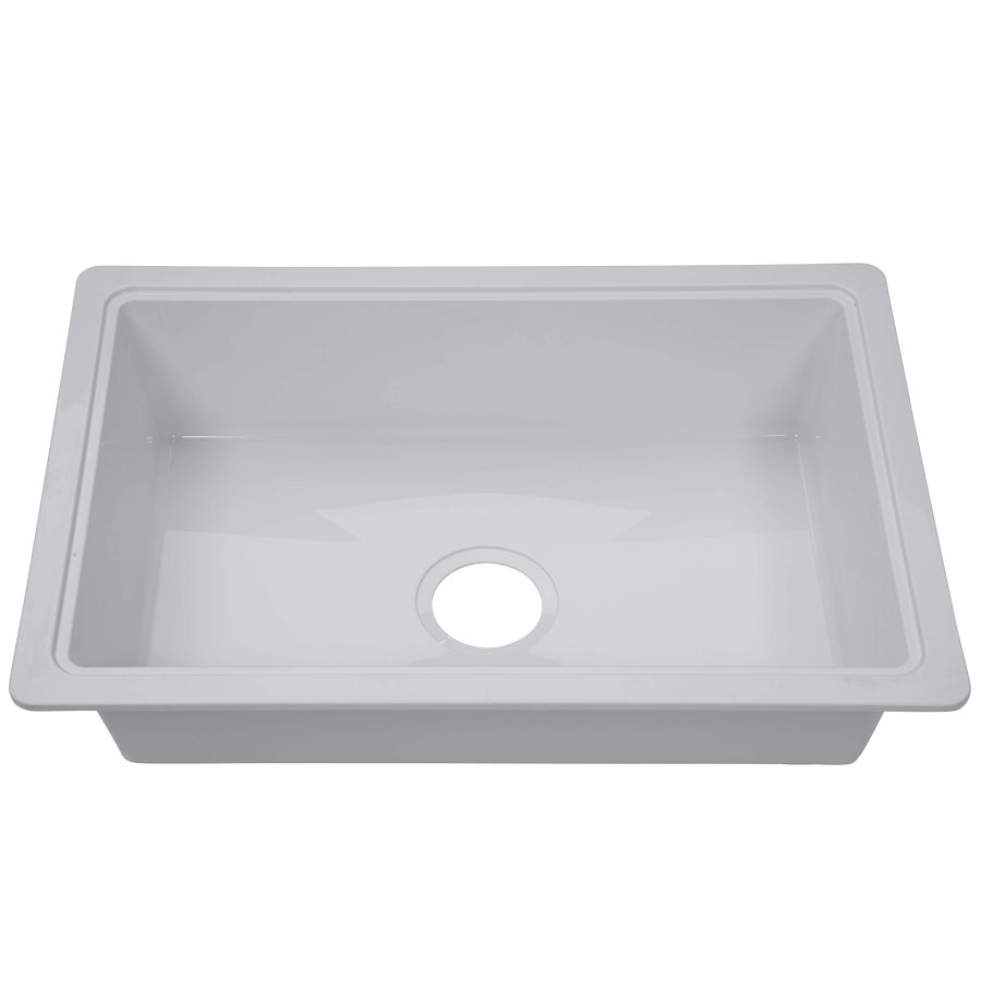 LIPPERT 809032 RV Single Kitchen Galley Sink - 25 INCH x 17 INCH x 6.6 INCH White ABS Plastic for 5th Wheel, Travel Trailer, Camper