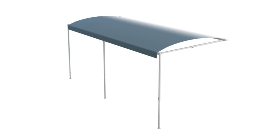 LIPPERT V000334865 16FT DEST ROLL BLU FD BLK, Patio Awning; Spring Assisted; 16 Foot Length x 9 Foot 8 Inch Extension; Blue Fade; Vinyl; Black Solera Shield; Manual Hardware Must Be Purchased Separately; With Center Ground Support And Solera Awnbrella