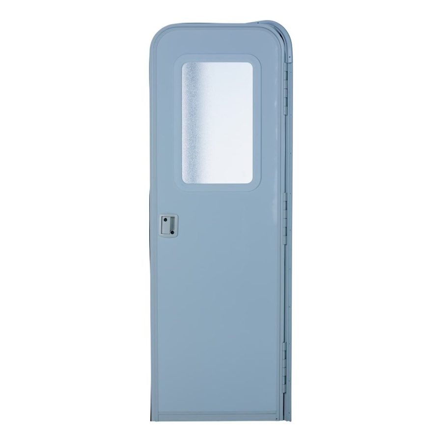 LIPPERT V000381469 26 X 70 RADIUS ENTRANCE DOOR RH, Radius Door; 26 Inch Width x 70 Inch Height; Right Side Hinges; Keyed Entry; Polar White Embossed Finish; With White Handle and Hardware